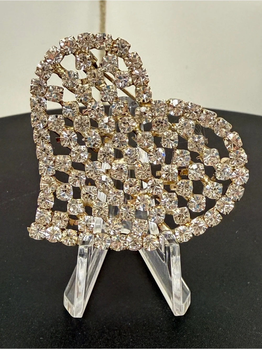 Crystal Heart Brooch - Sparkling Clear Rhinestones
